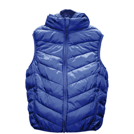 chaleco para niño en color azul, con cierre y gorro