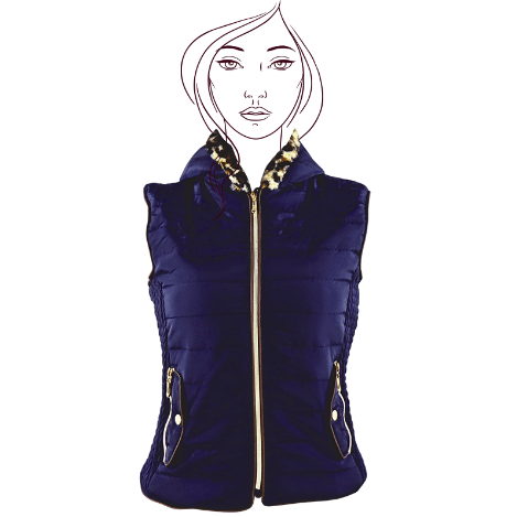 chaleco para mujer en color azul marino con cierre y gorra
