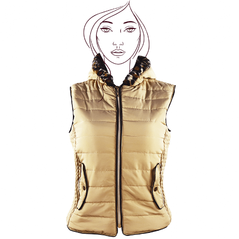 chaleco para mujer colo camel con cierre, bolsas y chaleco